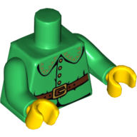 Torso Rounded Collar, 4 Gold Buttons and Brown Belt with Gold Buckle Print, Green Arms, Yellow Hands Grün
