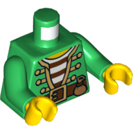 Torso Open Pirate Jacket Gold Trim over Striped Shirt, Belt with Pouch Print, Green Arms, Yellow Hands Grün