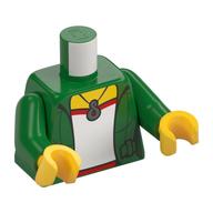 Torso Jacket Open over Red and Light Green Top with Necklace Print, Green Arms, Yellow Hands Grün