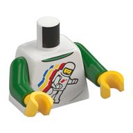 Torso T-Shirt with Classic Space Minifigure print, Green Arms, Yellow Hands White