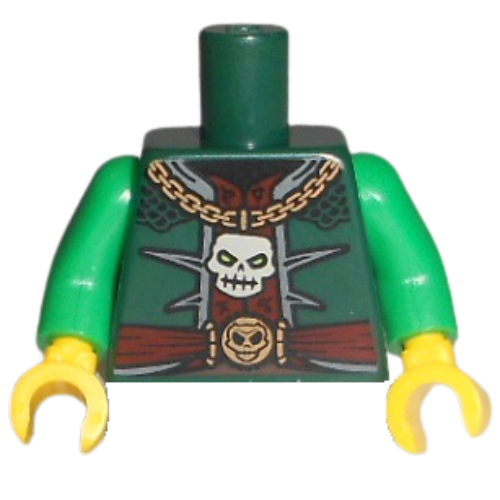 Torso Jacket, Dark Red Shirt, Gold Chain with Skull, Belt with Buckle Print, Green Arms, Yellow Hands Dark Green