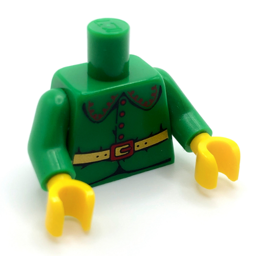 Torso Jacket with Large Rounded Collar, 4 Red Buttons and Gold Belt with Red Buckle Print (Elf), Green Arms, Yellow Hands Green