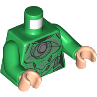 Torso Armor, Dark Bluish Gray Detailing, and Chest Circle and Swirl Print, Green Arms, Light Nougat Hands Green