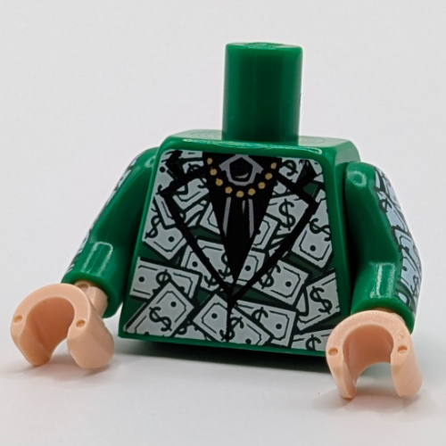 Torso Suit Jacket with Black Shirt and Tie, Gold Chain and Dollar Bills Print, Green Arms with Dollar Bills Print, Light Nougat Hands Grün