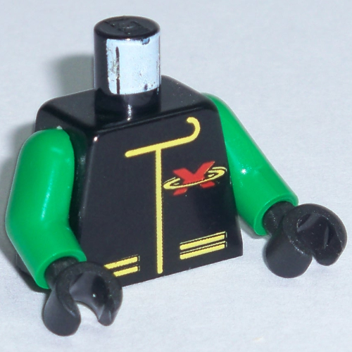 Torso Extreme Team Jacket with Red X Logo on Back Print, Green Arms, Black Hands Black
