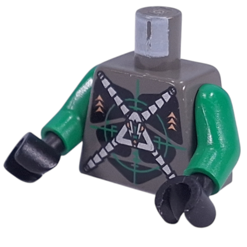 Torso Insectoids Silver X on Green Verniers Print, Green Arms, Black Hands Dark Gray