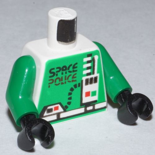 Torso Space Police with Radio Print, Green Arms, Black Hands Weiß