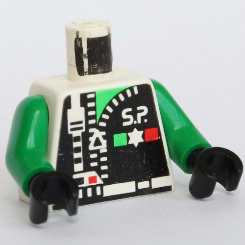 Torso Space Police with Zipper, 'S.P.' and Star Print, Green Arms, Black Hands Weiß