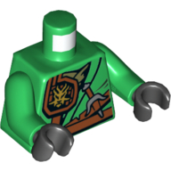 Torso Robe with Belt, Knife, Scabbard and Gold Dragon Head Emblem Print, Green Arms, Black Hands Green