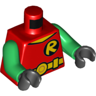 Torso Shirt with Yellow 'R' Symbol and Yellow Belt with Round Buckle Print (Robin), Green Arms, Black Hands Red