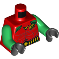 Torso Bodysuit, Yellow 'R' Symbol and Yellow Belt with Round Buckle Print (Robin), Green Arms, Black Hands (Batman Robin) Red