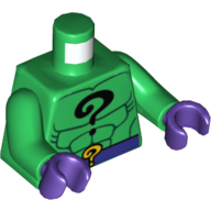 Torso Bodysuit, Black Question Mark on Chest and Yellow Question Mark on Dark Purple Belt Print, Green Arms, Dark Purple Hands Green