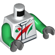Torso Octan Racing Suit with Red and Green Stripe Print, Green Arms, Dark Bluish Gray Hands White