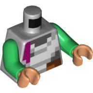Torso Pixelated White, Dark Bluish Gray, Reddish Brown and Magenta Squares Print, Green Arms, Nougat Hands Light Bluish Gray