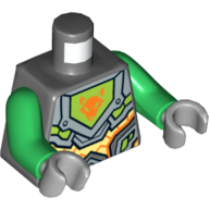 Torso Armor with Orange and Gold Circuitry and Lime Emblem Framed with Orange Fox Head Print, Green Arms, Light Bluish Gray Hands Dunkelblaugrau