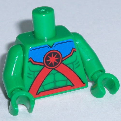 Torso Muscles Outline with Red Straps, Medallion and Blue Top Print, Green Arms and Hands Green
