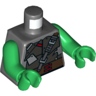 Torso Strapped Armor Plates with Brown Belt with Red Clasps Print, Green Arms and Hands Dark Bluish Gray