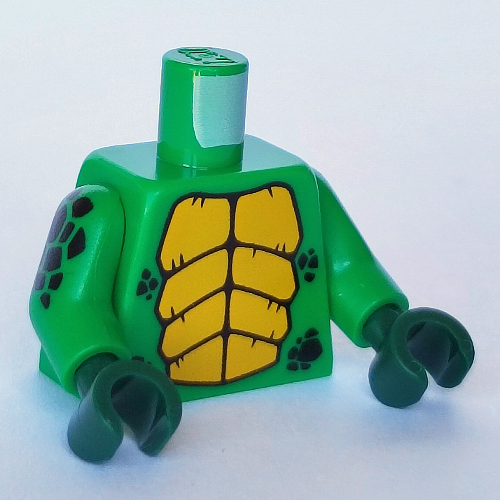 Torso Yellow Dragon Stomach Print, Green Arms with Black Scales Print, Dark Green Hands Green
