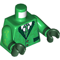 Torso Suit Jacket with Pockets, Tie, Shirt and Bright Green Question Marks Print, Green Arms with Bright Green Question Marks Print, Dark Green Hands Green