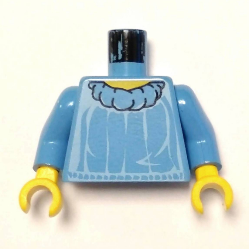 Torso Sweater with Big Collar Print, Medium Blue Arms, Yellow Hands Mittelblau