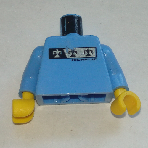 Torso Silver and Black Logos Print, Medium Blue Arms, Yellow Hands Medium Blue