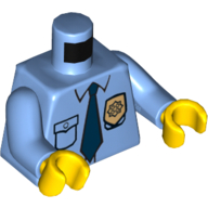 Torso Police Shirt with Gold Badge, Dark Blue Tie and 'POLICE' Print on Back, Medium Blue Arms, Yellow Hands Medium Blue