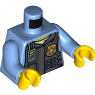 Torso Police Shirt with Dark Bluish Gray Vest, Radio and White Undershirt Print, Medium Blue Arms, Yellow Hands Mittelblau