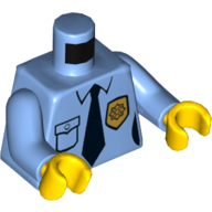 Torso Police Shirt with Gold Badge, Pocket and Black Tie Print, Medium Blue Arms, Yellow Hands Mittelblau