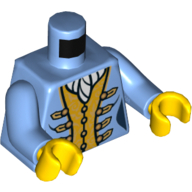 Torso Jacket with Gold Clasps and Gold Waistcoat Print, Medium Blue Arms, Yellow Hands Mittelblau