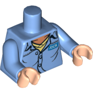 Torso Open Collar, Name Badge 'JOCK' and 'AIR PIRATES' on Reverse Print, Medium Blue Arms, Light Nougat Hands Medium Blue
