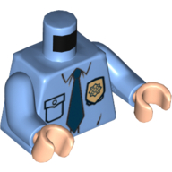 Torso Police Shirt with Gold Badge, Dark Blue Tie and Wrinkles Print, Medium Blue Arms, Light Nougat Hands Mittelblau