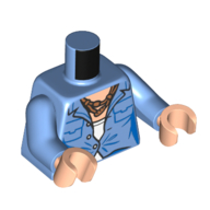 Torso, Shirt, One Button Done, White Top, Nougat Necklace print, Medium Blue Arms, Light Nougat Hands Medium Blue