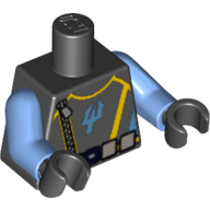 Torso Aquaraiders Trident Logo, Silver Belt and Zipper Print, Medium Blue Arms, Black Hands Schwarz
