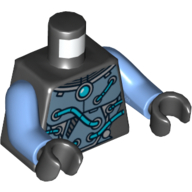 Torso Armour with Round Centre Crystal and Tubes on Front and Back Print, Medium Blue Arms, Black Hands Schwarz