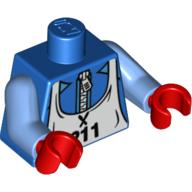 Torso White Zipper and Ski Bib with '211' Print, Medium Blue Arms, Red Hands Blau