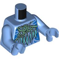 Torso, Bar Chest, Dark Azure/Dark Blue Markings, Sand Green Necklace, Feathers print, Medium Blue Arms and Hands Medium Blue