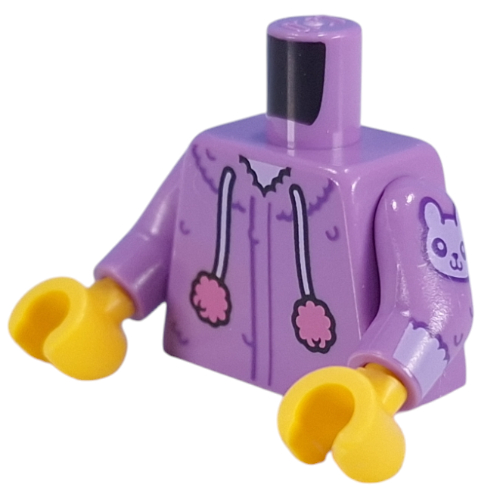 Torso, Dark Purple Fur, Cat Ears on Hoodie, Strings with Poms, Paw, Bunny on Arms print, Medium Lavender Arms, Yellow Hands Mittellavendel