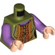 Torso Vest with Dark Red, Dark Orange, and Gold Decorations, over Medium Lavender Undershirt Print, Medium Lavender Arms, Light Nougat Hands Olivgrün