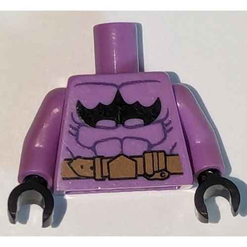 Torso Muscles, Batman Logo Upside Down and Gold Belt Print, Medium Lavender Arms, Black Hands Medium Lavender