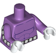 Torso Muscles Outline on Front, Belt with 6 White Squares on Front and Reverse Print, Medium Lavender Arms with White Squares Print, White Hands Mittellavendel