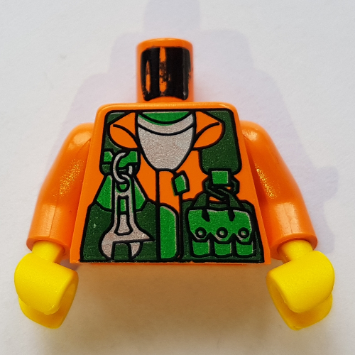 Torso Shirt, Green Vest, Wrench and Pockets Print (Sparks), Orange Arms, Yellow Hands Orange