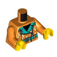 Torso Jacket, Zipper, Dark Turquoise Collar, Belt print, Orange Arms, Yellow Hands Orange