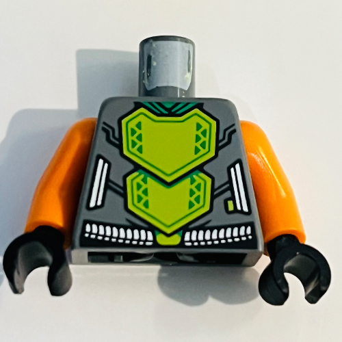 Torso, Armor, Lime Scale Plates print, Orange Arms, Black Hands Dark Bluish Gray