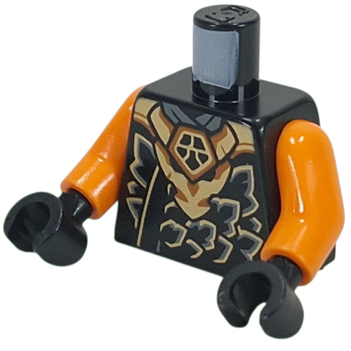 Torso Ninja Robe, Orange and Dark Bluish Grey Scales, Gold Dragon print, Orange Arms, Black Hands with Black