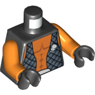 Torso Vest with Alien Head, Open with Bare Chest Print, Orange Arms, Black Hands Black