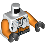 Torso Vest with Rebel Logo, White and Orange Pilot Suit, Dark Bluish Grey Belt Print Orange Arms, Black Hands Weiß