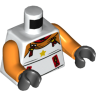 Torso, Orange Hoody, Yellow Star, Red Zippers Print, Orange Arms, Black Hands White