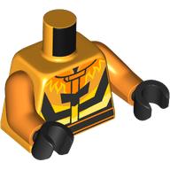 Torso, Black Stripes, Yellow Flames print, Orange Arms, Black Hands Bright Light Orange