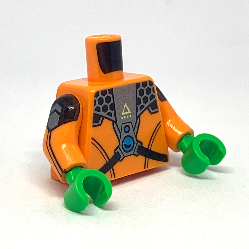Torso Space Suit with Pearl Titanium Panel with Dark Azure Circles and Black Straps / Dark Azure Canisters Print, Orange Arms, Bright Green Hands Orange