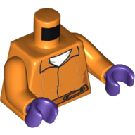 Torso Prisoner Jumpsuit with Belt, White Undershirt and 'ARKHAM' on Back Print, Orange Arms, Dark Purple Hands Orange